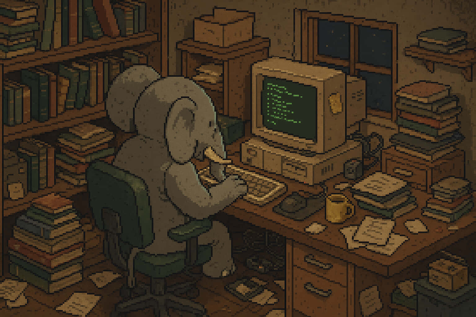 Picture of elephant programming on a computer